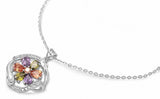 Plumeria Necklace Multicolor Pear Shape Tear Drop Peridot Amethyst CZ Solid 925 Sterling Silver Plumeria Pendant Necklace