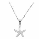 Starfish Necklace Round Pave Cubic Zirconia 925 Sterling Silver