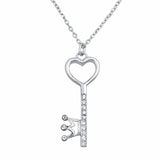 Heart Key Crown Necklace Pendant Round Simulated Cubic Zirconia 925 Sterling Silver