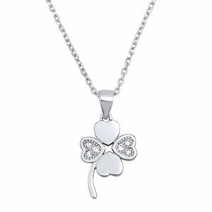 Clover Leaf Necklace Round Simulated Cubic Zirconia 925 Sterling Silver