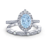 Halo Two Piece Oval Art Deco Engagement Ring Simulated CZ 925 Sterling Silver