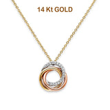 14K Tri Color Gold CZ 3 Rings Necklace 17 + 1  Inches Extension