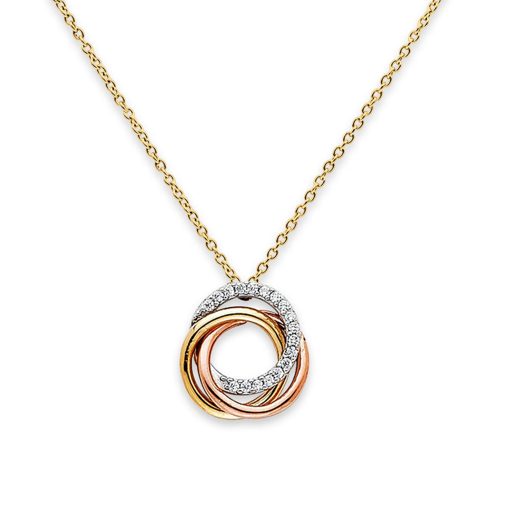 14K Tri Color Gold CZ 3 Rings Necklace 17 + 1 Inches Extension – Blue ...
