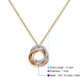 Tri Color Gold CZ 3 Rings Necklace