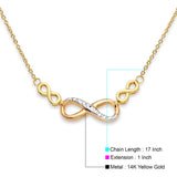 14K Two Tone Gold Inifinity Light Chain Necklace 17" + 1" Extension