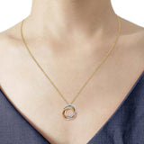 14K Tri Color Gold CZ 3 Rings Necklace 17" + 1" Extension