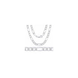 7.2MM 180 Figaro Pave Link Chain .925 Sterling Silver  Sizes "8-28" Inches