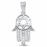 Star of David Hamsa Pendant Round Cubic Zirconia 925 Sterling Silver Choose Color