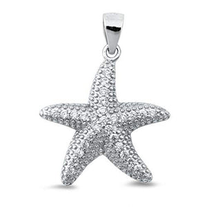 Starfish Pendant Charm Round Pave Cubic Zirconia Solid 925 Sterling Silver  (22MM)