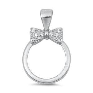 Bow Pendant Charm Round Cubic Zirconia 925 Sterling Silver