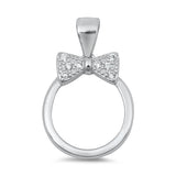 Bow Pendant Charm Round Cubic Zirconia 925 Sterling Silver