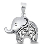 Elephant Pendant Charm Round Cubic Zirconia 925 Sterling Silver Choose Color