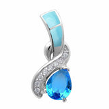 Tilted Pendant Charm Teardrop Pear Simulated Blue Topaz Round Cubic Zirconia 925 Sterling Silver