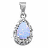 Halo Pendant Pear Teardrop Created Blue Opal 925 Sterling Silver