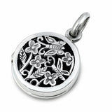 Flowers Butterfly Pendant Charm Oxidized Solid 925 Sterling Silver