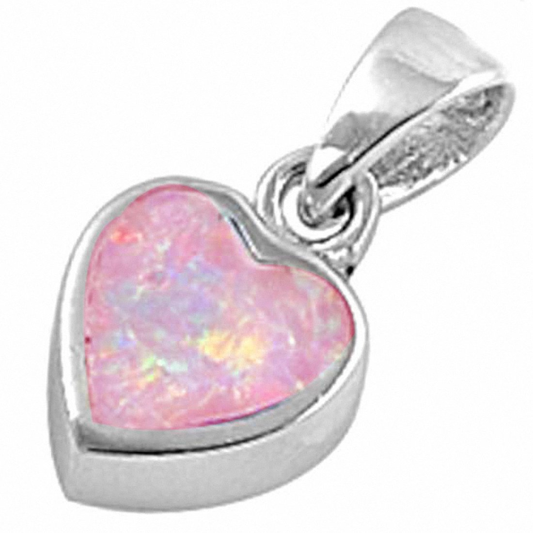 Solitaire Heart Pendant Charm Created Opal 925 Sterling Silver Choose Color