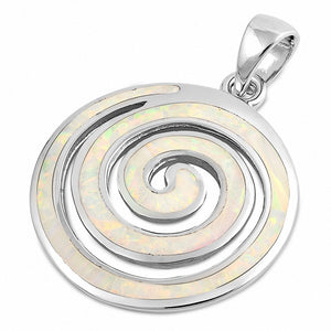 Large Swirl Spiral Pendant Lab Created Opal 925 Sterling Silver