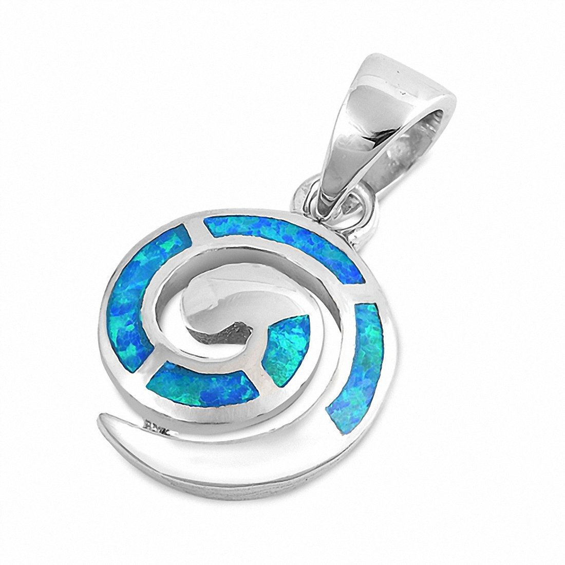 Swirl Spiral Pendant Charm Created Opal 925 Sterling Silver