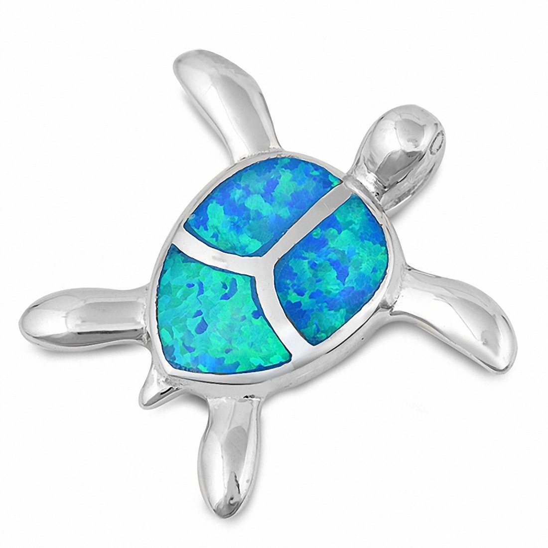 Turtle Pendant Created Opal 925 Sterling Silver