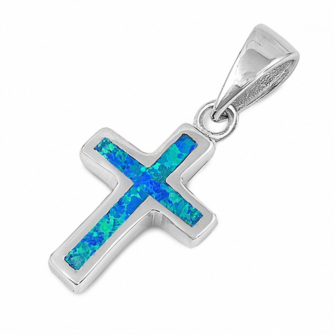 Cross Pendant Created Opal 925 Sterling Silver Choose Color