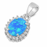 Halo Pendant Oval Lab Created Opal Round Cubic Zirconia 925 Sterling Silver (16mm)