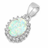 Halo Pendant Oval Lab Created Opal Round Cubic Zirconia 925 Sterling Silver (16mm)