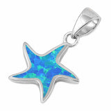 Starfish Pendant Created Opal 925 Sterling Silver