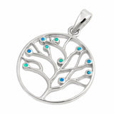 Created Opal Tree of Life Pendant 925 Sterling Silver