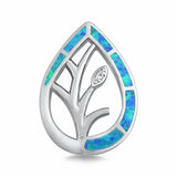 Teardrop Pear Flower Pendant Lab Created Opal Solid 925 Sterling Silver