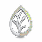 Teardrop Pear Flower Pendant Lab Created Opal Solid 925 Sterling Silver