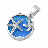 Starfish Pendant Charm Created Opal Solid 925 Sterling Silver (10 mm)