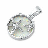 Starfish Pendant Charm Created Opal Solid 925 Sterling Silver (10 mm)