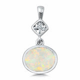 Oval Dangling Pendant Square Princess Cut Cubic Zirconia Created Opal 925 Sterling Silver Choose Color