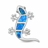 Lizard Pendant Charm Lab Created Opal Solid 925 Sterling Silver (10 mm)