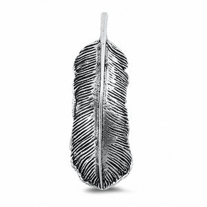 Long Feather Pendant Charm Oxidized Solid 925 Sterling Silver