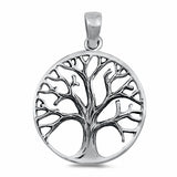 Rounded Tree of Life Pendant Charm Solid 925 Sterling Silver Choose Color
