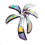 Palm Tree Pendant Charm Lab Created Opal 925 Sterling Silver Choose Color