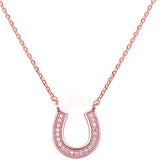 Horseshoe Necklace Pendant Round Cubic Zirconia 925 Sterling Silver Choose Color Horse Shoe - Blue Apple Jewelry