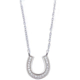 Horseshoe Necklace Pendant Round Cubic Simulated Zirconia 925 Sterling Silver