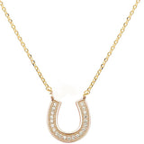 Horseshoe Necklace Pendant Round Cubic Zirconia 925 Sterling Silver Choose Color Horse Shoe - Blue Apple Jewelry