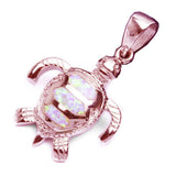 Beachy Turtle Pendant Lab Created Opal 925 Sterling Silver