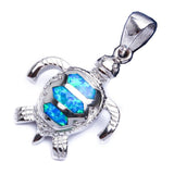 Beachy Turtle Pendant Lab Created Opal 925 Sterling Silver