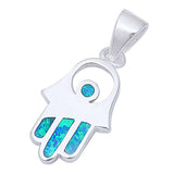 Hand of God Hamesh Hamsa Pendant Lab Created Blue Opal 925 Sterling Silver - Blue Apple Jewelry