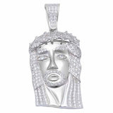 Hip Hop Jesus Face Pendant Round Cubic Zirconia Pave Solid 925 Sterling Silver