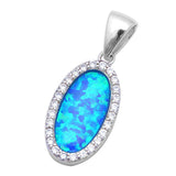 Halo Oval Pendant Lab Created Opal Round Cubic Zirconia 925 Sterling Silver Choose Color - Blue Apple Jewelry