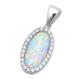 Halo Oval Pendant Lab Created Opal Round Cubic Zirconia 925 Sterling Silver Choose Color - Blue Apple Jewelry