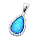 Teardrop Pendant Charm Pear Created Opal Halo Round CZ 925 Sterling silver Choose Color - Blue Apple Jewelry