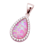 Teardrop Pendant Charm Pear Lab Created Opal Halo Round CZ 925 Sterling silver