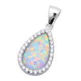 Teardrop Pendant Charm Pear Created Opal Halo Round CZ 925 Sterling silver Choose Color - Blue Apple Jewelry