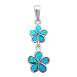 Dangling Plumeria Pendant 925 Sterling Silver Created Opal Choose Color Plumeria Flower - Blue Apple Jewelry